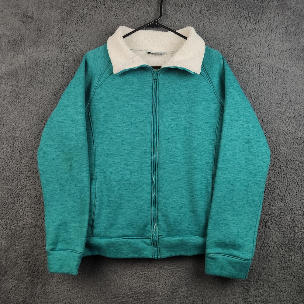 Performance Fleece Jacket Womens Large Teal Full Zip Sherpa Collar Gorpcore Cozy